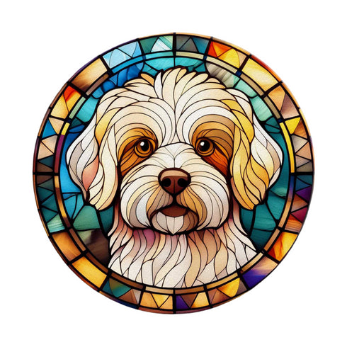 Bichon Frise Circular Glass Suncatcher Worktop Saver